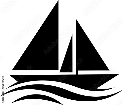 Black silhouette of a sailboat on wavy water