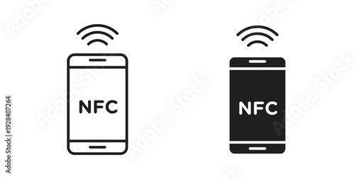 NFC communication icon style design pack on white background. Thin line and clipart style