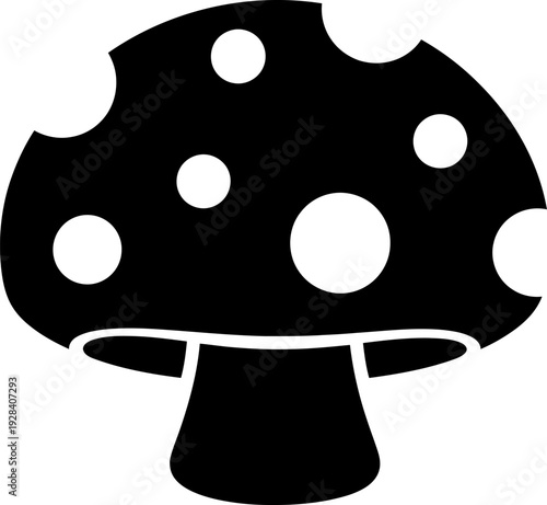 A black and white illustration of a mushroom