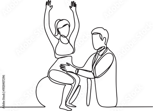 Pregnant woman supported by partner during childbirth in a calm environment from a side viewpoint