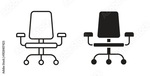 Office chair icon style design pack on white background. Thin line and clipart style