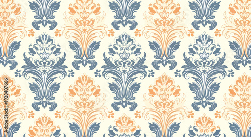 Vintage Inspired Damask Wallpaper with Elegant Curved Scroll Details
