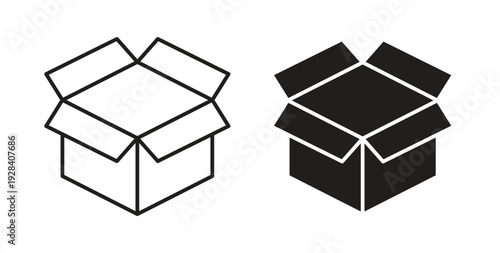 Open box icon style design pack on white background. Thin line and clipart style