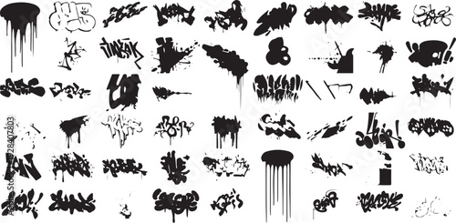 Collection of black graffiti tags and drip black and white