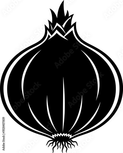 Black and white illustration of an onion bulb