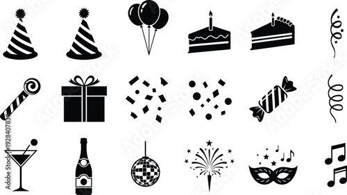 Birthday party icons and symbols