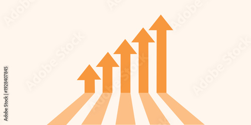 five golden orange ascending perspective arrows infographic illustration for business growth finance sales performance or corporate presentation design