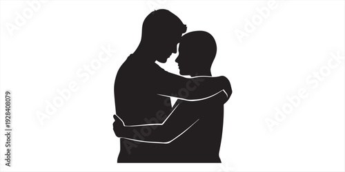 Silhouette of Two People Embracing to Show Emotional Support and Comfort – Mental Health and Compassion Concept Vector Illustration