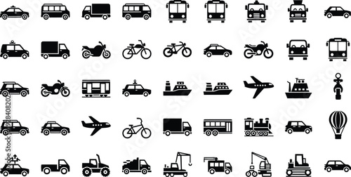Transportation modes and vehicles icon set