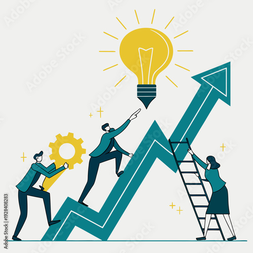 Teamwork and innovation concept with business people and a light bulb