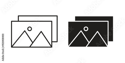 Picture icon style design pack on white background. Thin line and clipart style