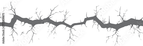 Jagged grey crack pattern on white background fissure