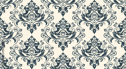 Antique Style Floral Damask Pattern with Elegant Repeating Structure