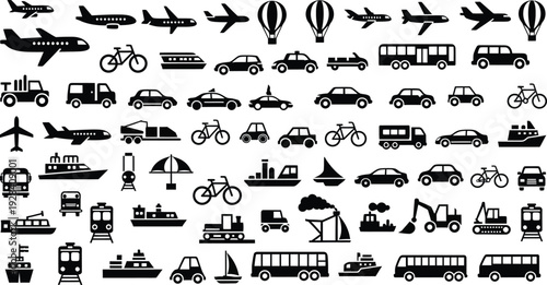 Transportation modes and vehicles icon set