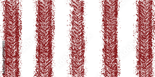 Red tire track pattern on white background grunge