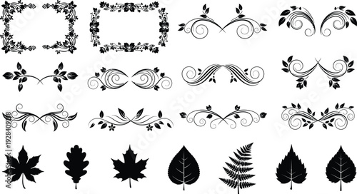Collection of ornamental borders and leaf designs