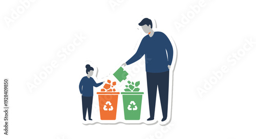 Father and Daughter Sorting Waste into Colorful Recycling Bins Teaching Environmental Responsibility and Sustainable Habits for a Greener Planet