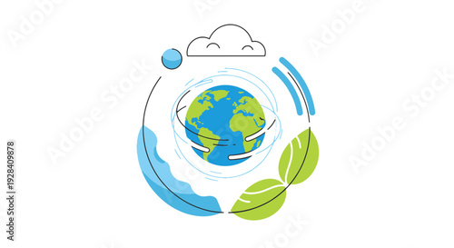 Abstract Representation of Earths Natural Cycles with Swirling Atmosphere Water Cloud and Green Leaves Symbolizing Ecosystem Balance and Environmental Care