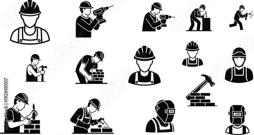 Construction workers engaged in various tasks