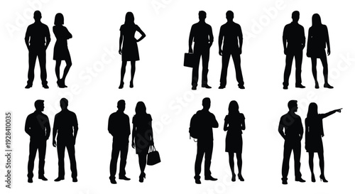 Silhouettes of diverse people in business attire presented in a grid format
