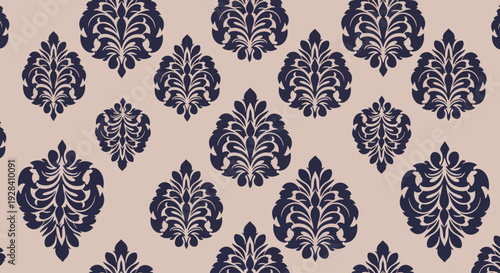 Classic Vintage Damask Background in Deep Teal with Soft Ivory Accents