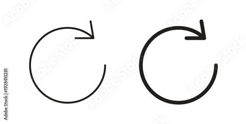 Rotate right icon style design pack on white background. Thin line and clipart style