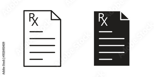 RX icon style design pack on white background. Thin line and clipart style