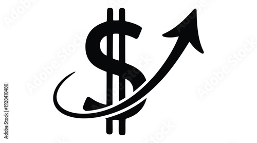 A black silhouette dollar sign with an upward arrow indicating growth and financial increase