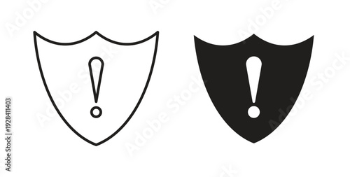 Shield exclamation icon style design pack on white background. Thin line and clipart style