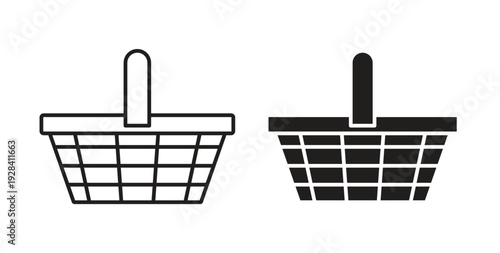 Shopping basket icon style design pack on white background. Thin line and clipart style