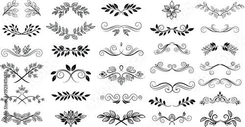 Collection of black floral and leafy ornamental designs