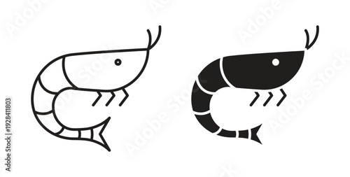Shrimp icon style design pack on white background. Thin line and clipart style