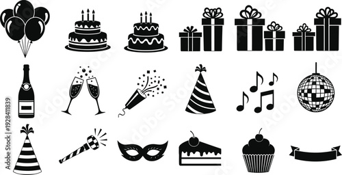 Birthday party icons and symbols