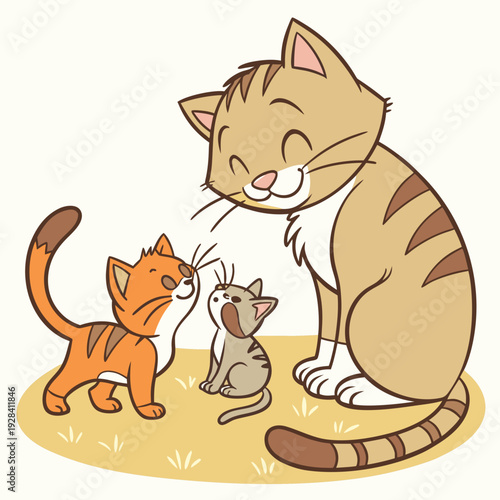 vector illustration of a mother cat and her kitten gossiping around their room