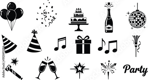 Party celebration icons and symbols