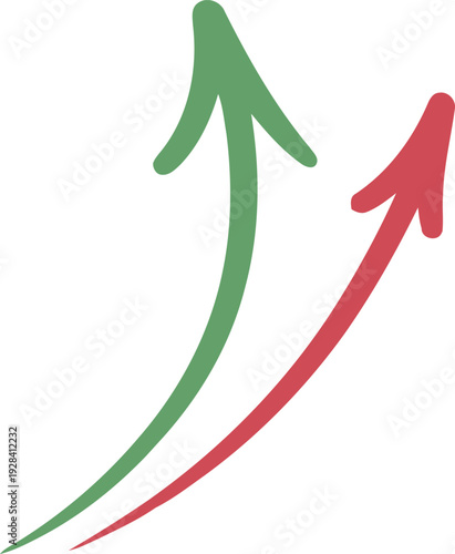 Upward arrows in green and red colors with simple minimalist design for business growth and finance illustration