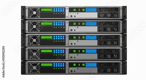 Server Rack with Multiple Devices and Indicator Lights