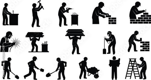 Construction workers engaged in various tasks