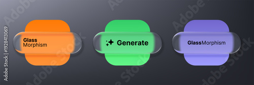 Liquid glass morphism vector design element set. Abstract rounded shapes with translucent effect for UI web interface and digital graphic.