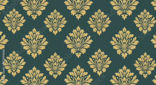 Photography Ornate Teal Damask Background with Cream Symmetrical Decorative Accents