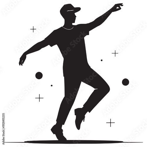 Modern t-shirt design with stylish black graphic on white background  Elegant woman dancing with arms raised in dynamic pose