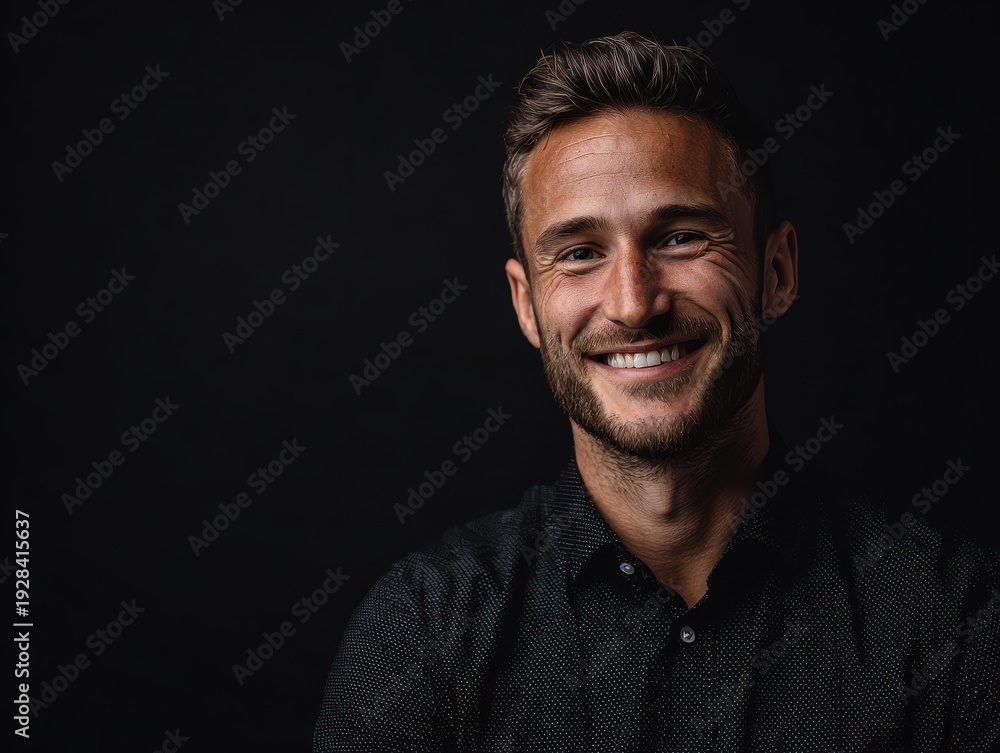 Obraz premium sales manager confident smile isolated on a black background