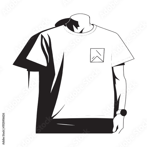 Modern t-shirt design with stylish black graphic on white background  Elegant woman dancing with arms raised in dynamic pose