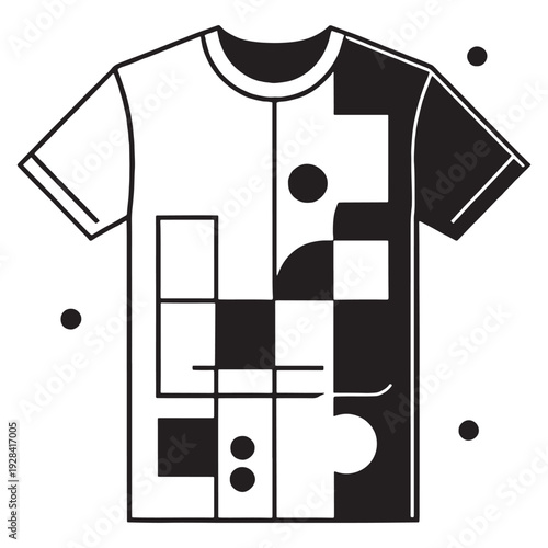 Modern t-shirt design with stylish black graphic on white background  Elegant woman dancing with arms raised in dynamic pose