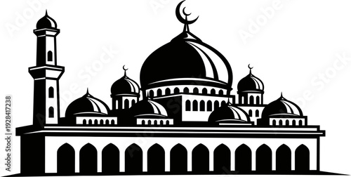 A serene mosque with minaret and domes illustration