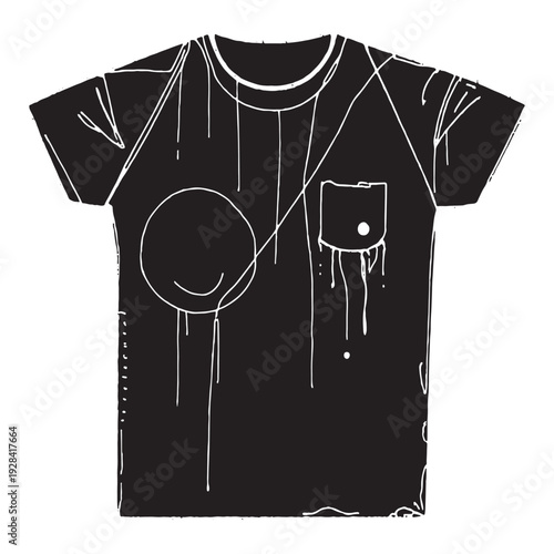 Modern t-shirt design with stylish black graphic on white background  Elegant woman dancing with arms raised in dynamic pose