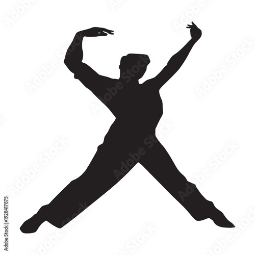 Modern t-shirt design with stylish black graphic on white background  Elegant woman dancing with arms raised in dynamic pose