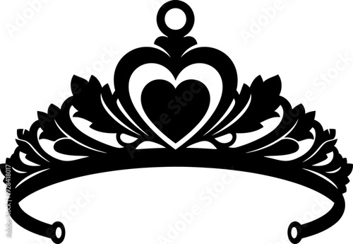 Black tiara with heart design and floral elements