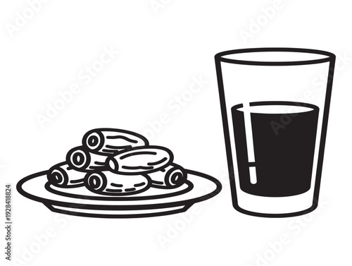 A plate of sushi rolls and a glass of dark beverage