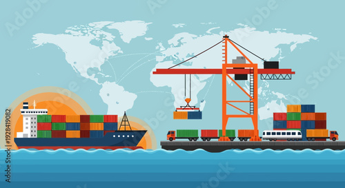 Global Shipping and Logistics Operation at Sea and Dock.
